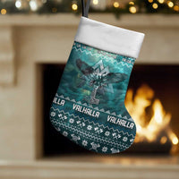 Viking Valhalla Christmas Stocking with Norse Symbols Raven and Fa La La La Design - Wonder Print Shop