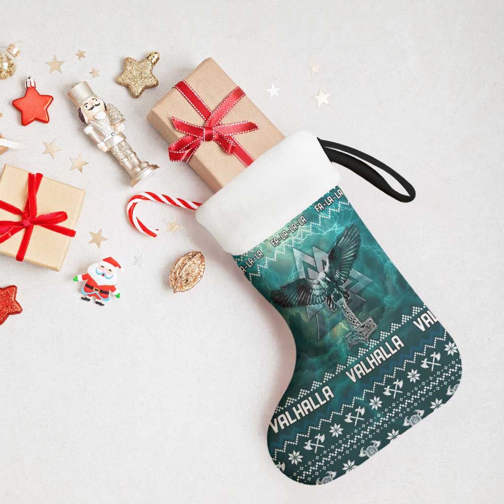 Viking Valhalla Christmas Stocking with Norse Symbols Raven and Fa La La La Design - Wonder Print Shop