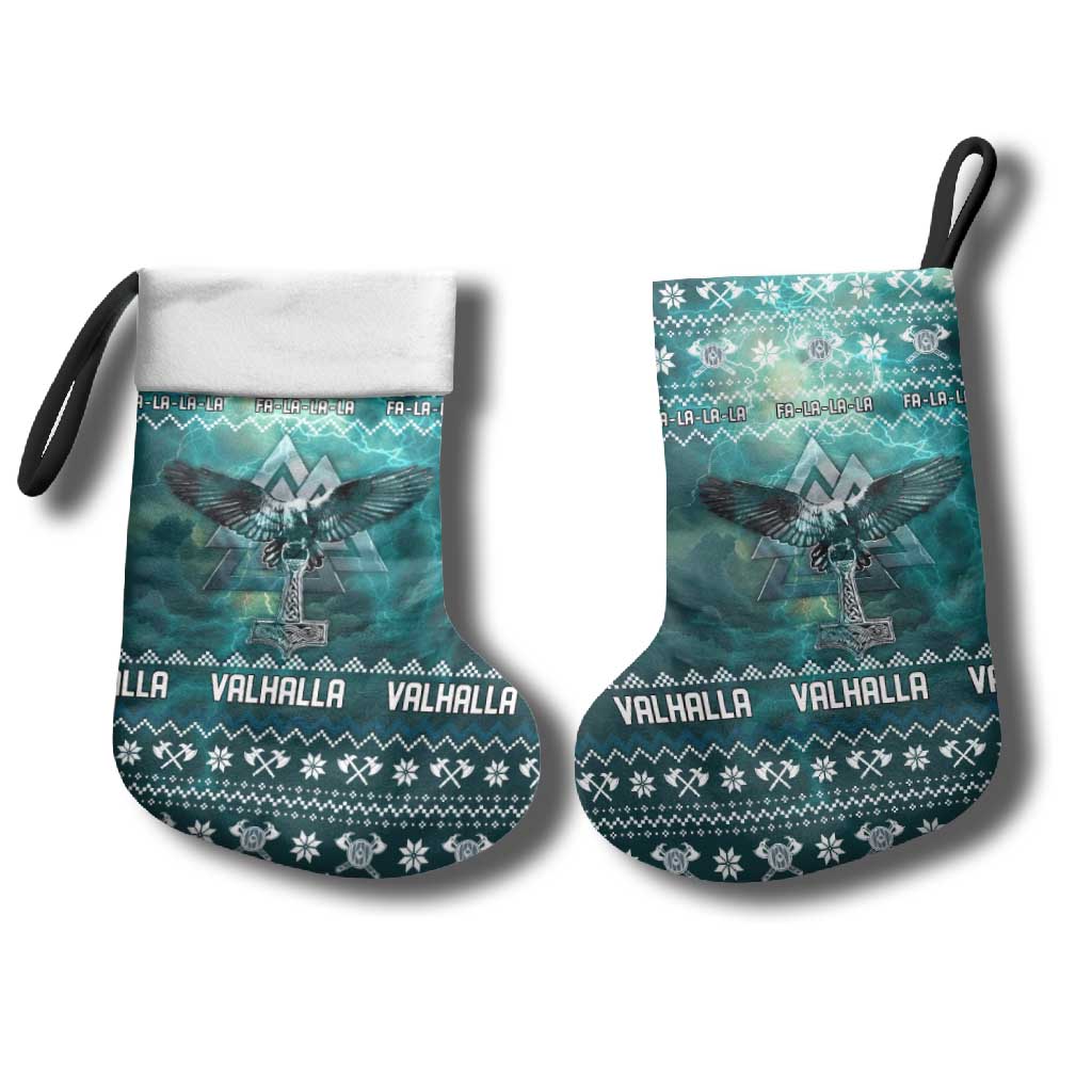 Viking Valhalla Christmas Stocking with Norse Symbols Raven and Fa La La La Design - Wonder Print Shop