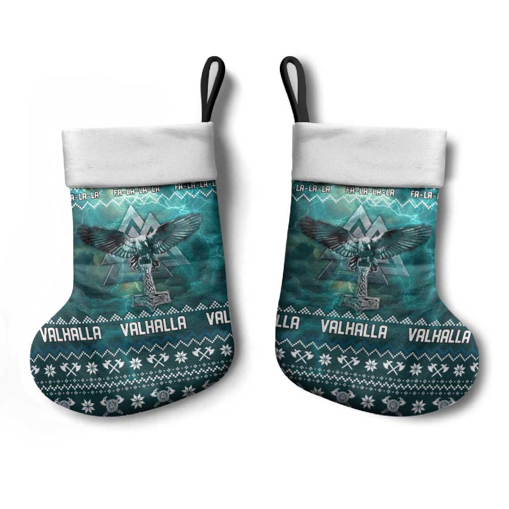 Viking Valhalla Christmas Stocking with Norse Symbols Raven and Fa La La La Design - Wonder Print Shop