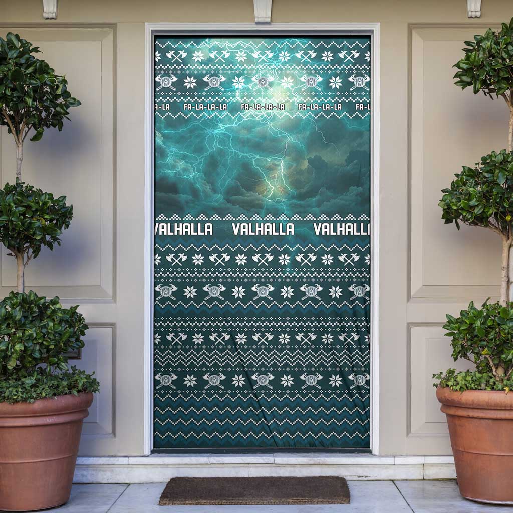 Viking Valhalla Christmas Door Cover with Norse Symbols Raven and Fa La La La Design - Wonder Print Shop