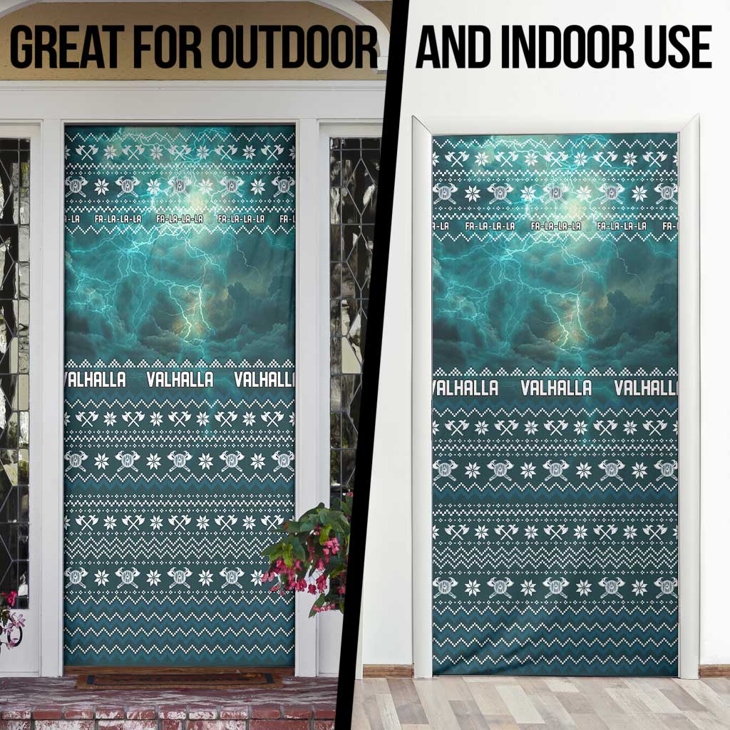 Viking Valhalla Christmas Door Cover with Norse Symbols Raven and Fa La La La Design - Wonder Print Shop