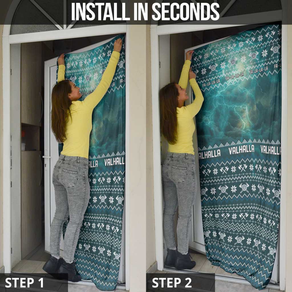 Viking Valhalla Christmas Door Cover with Norse Symbols Raven and Fa La La La Design - Wonder Print Shop