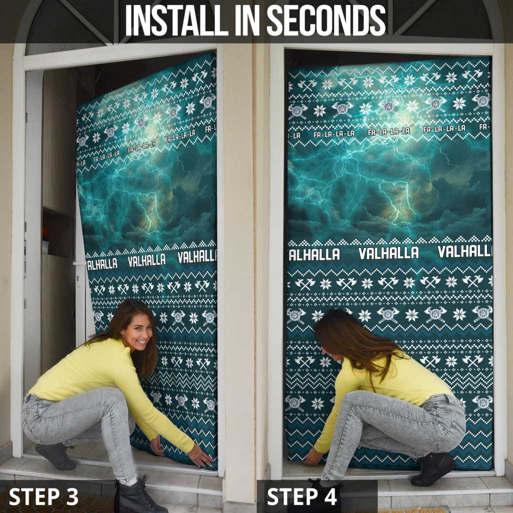 Viking Valhalla Christmas Door Cover with Norse Symbols Raven and Fa La La La Design - Wonder Print Shop