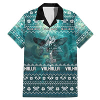 Viking Valhalla Christmas Family Matching Mermaid Dress and Hawaiian Shirt with Norse Symbols Raven and Fa La La La Design - Wonder Print Shop