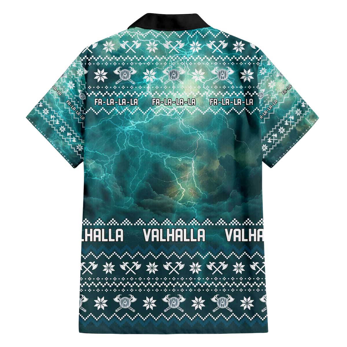 Viking Valhalla Christmas Family Matching Off The Shoulder Long Sleeve Dress and Hawaiian Shirt with Norse Symbols Raven and Fa La La La Design - Wonder Print Shop