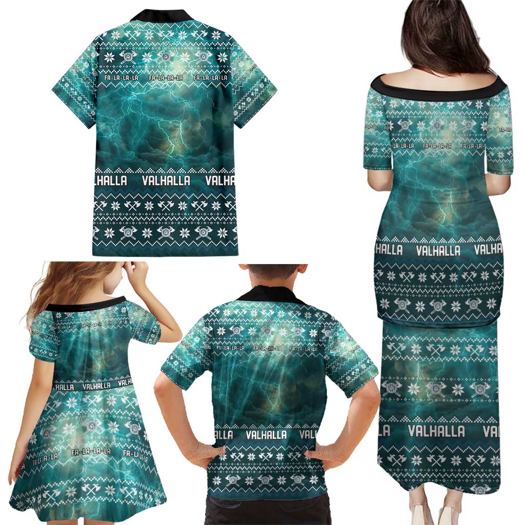 Viking Valhalla Christmas Family Matching Puletasi and Hawaiian Shirt with Norse Symbols Raven and Fa La La La Design - Wonder Print Shop