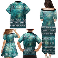 Viking Valhalla Christmas Family Matching Puletasi and Hawaiian Shirt with Norse Symbols Raven and Fa La La La Design - Wonder Print Shop