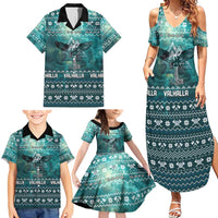 Viking Valhalla Christmas Family Matching Summer Maxi Dress and Hawaiian Shirt with Norse Symbols Raven and Fa La La La Design - Wonder Print Shop