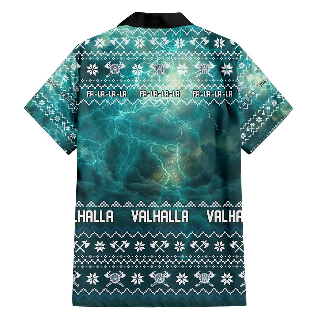 Viking Valhalla Christmas Family Matching Summer Maxi Dress and Hawaiian Shirt with Norse Symbols Raven and Fa La La La Design - Wonder Print Shop