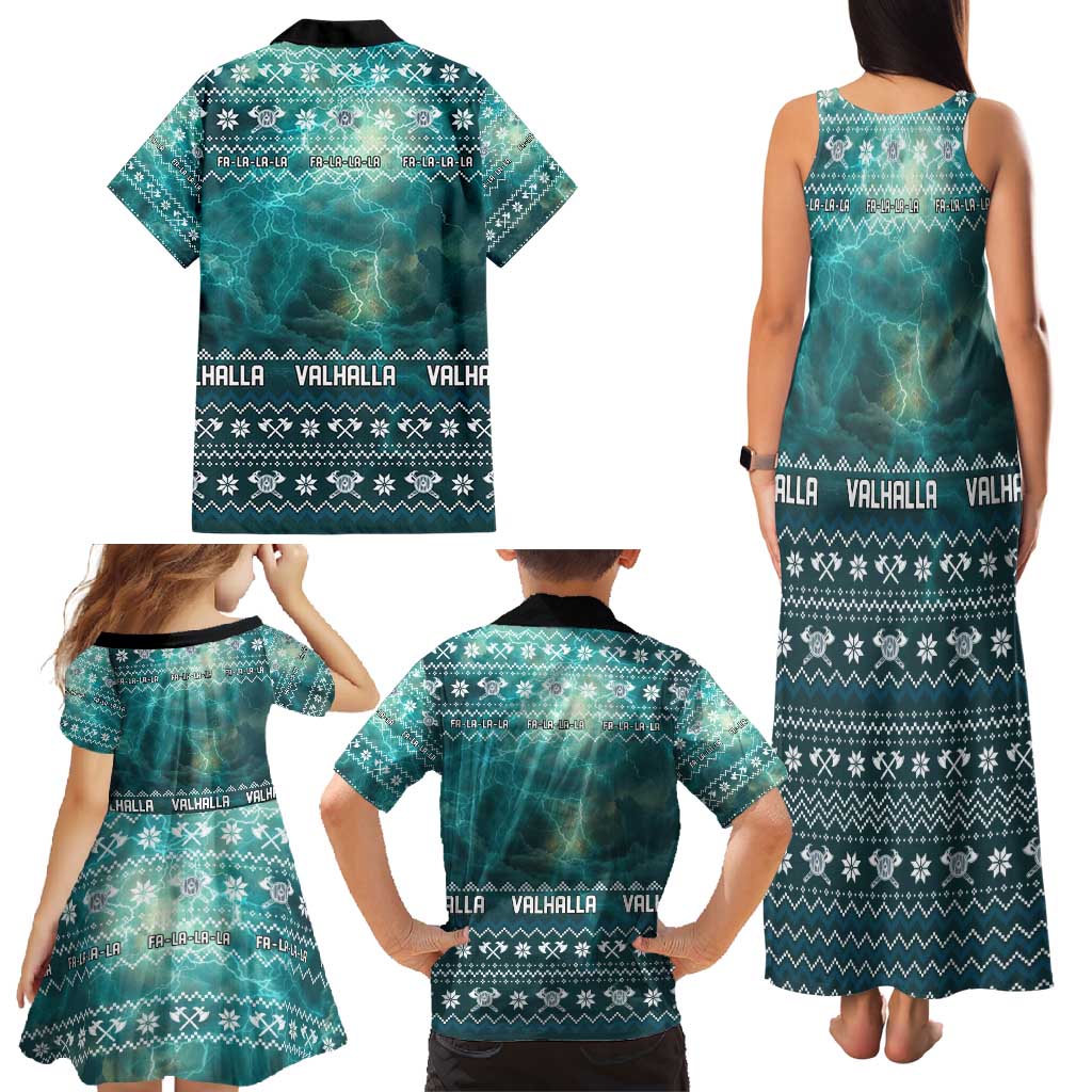 Viking Valhalla Christmas Family Matching Tank Maxi Dress and Hawaiian Shirt with Norse Symbols Raven and Fa La La La Design - Wonder Print Shop