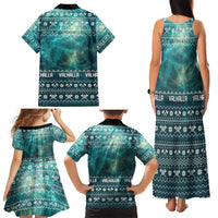Viking Valhalla Christmas Family Matching Tank Maxi Dress and Hawaiian Shirt with Norse Symbols Raven and Fa La La La Design - Wonder Print Shop