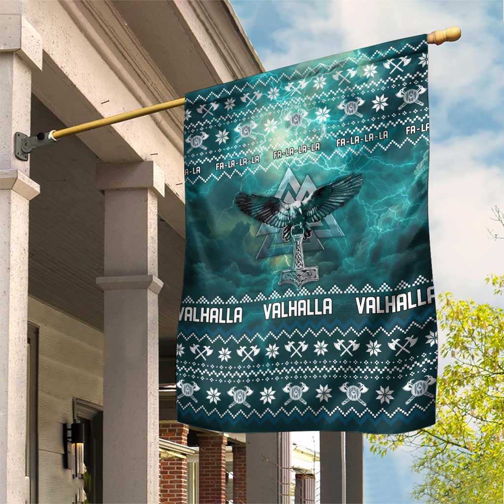 Viking Valhalla Christmas Garden Flag with Norse Symbols Raven and Fa La La La Design - Wonder Print Shop