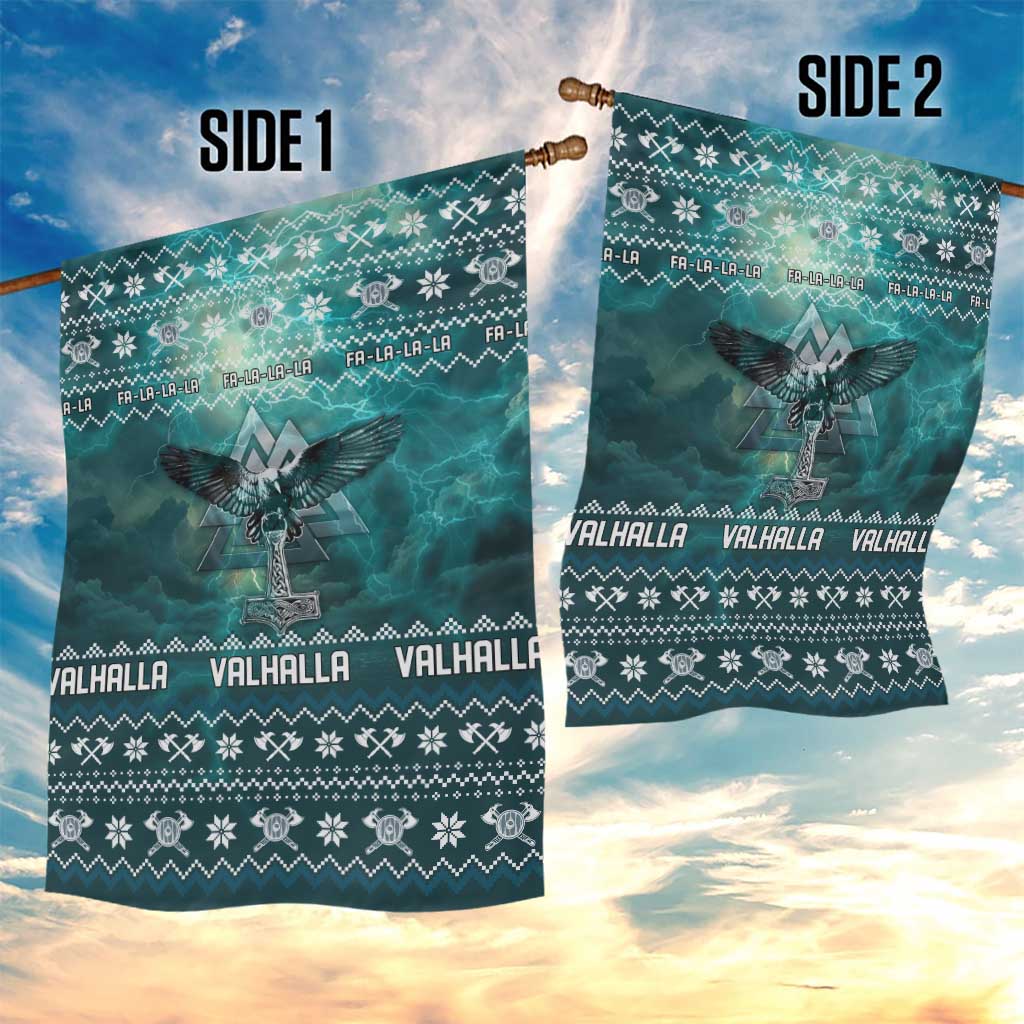 Viking Valhalla Christmas Garden Flag with Norse Symbols Raven and Fa La La La Design - Wonder Print Shop