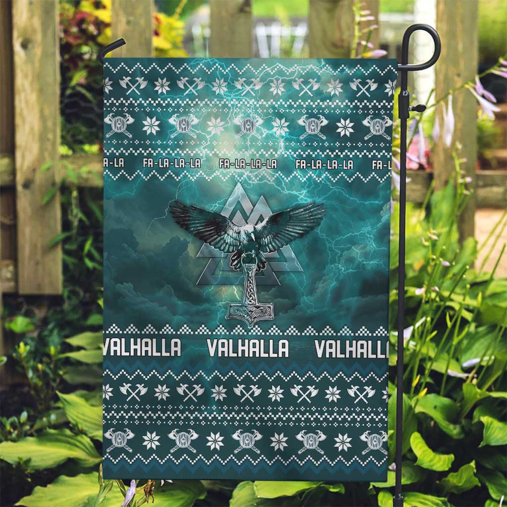 Viking Valhalla Christmas Garden Flag with Norse Symbols Raven and Fa La La La Design - Wonder Print Shop