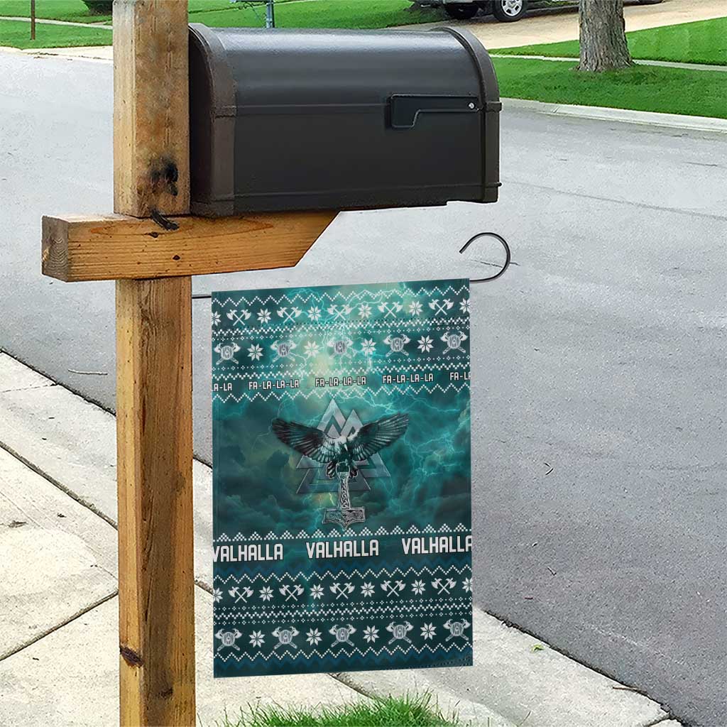 Viking Valhalla Christmas Garden Flag with Norse Symbols Raven and Fa La La La Design - Wonder Print Shop