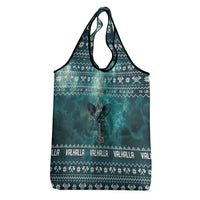 Viking Valhalla Christmas Grocery Bag with Norse Symbols Raven and Fa La La La Design - Wonder Print Shop