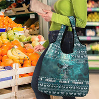 Viking Valhalla Christmas Grocery Bag with Norse Symbols Raven and Fa La La La Design - Wonder Print Shop