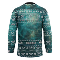 Viking Valhalla Christmas Hockey Jersey with Norse Symbols Raven and Fa La La La Design - Wonder Print Shop