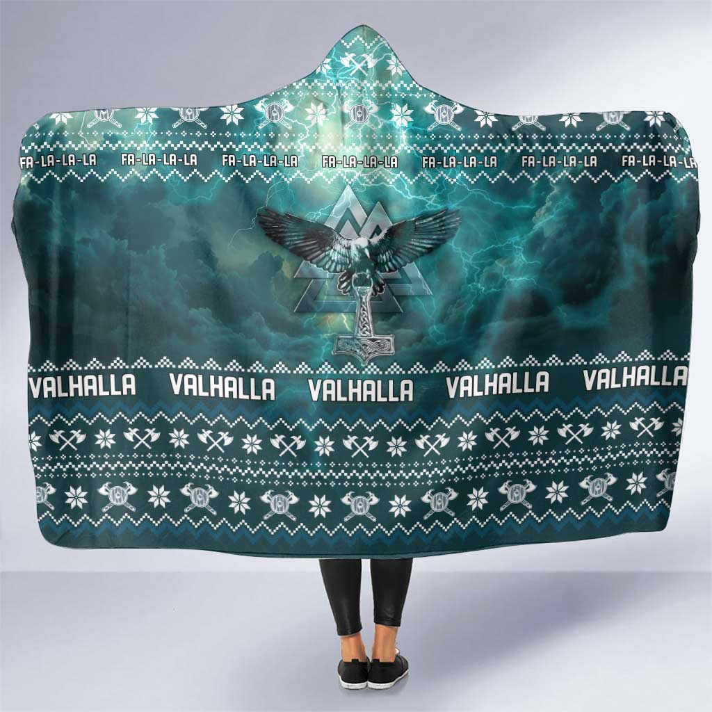 Viking Valhalla Christmas Hooded Blanket with Norse Symbols Raven and Fa La La La Design - Wonder Print Shop