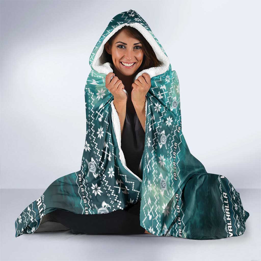 Viking Valhalla Christmas Hooded Blanket with Norse Symbols Raven and Fa La La La Design - Wonder Print Shop