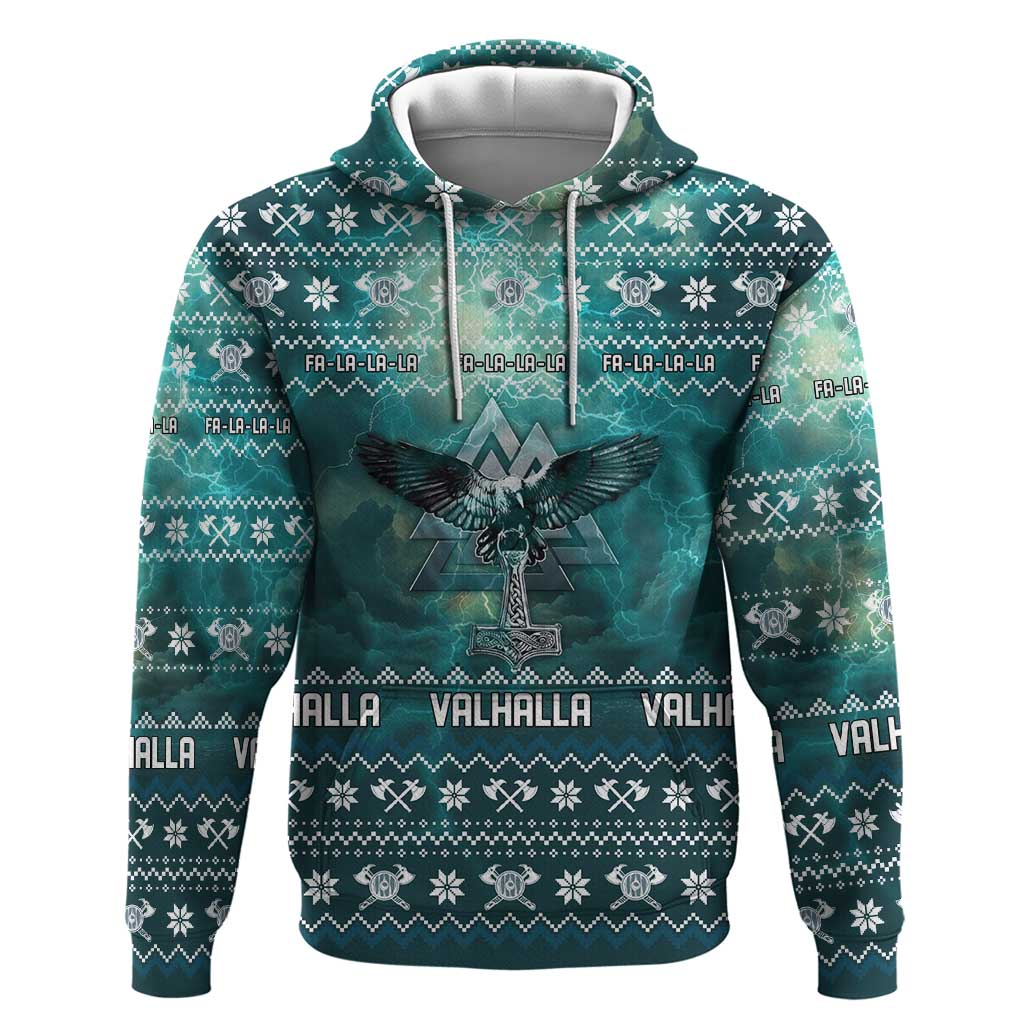 Viking Valhalla Christmas Hoodie with Norse Symbols Raven and Fa La La La Design - Wonder Print Shop