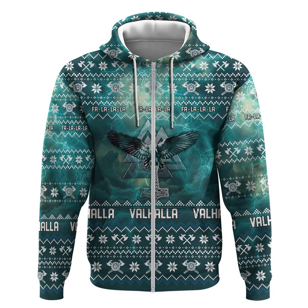 Viking Valhalla Christmas Hoodie with Norse Symbols Raven and Fa La La La Design - Wonder Print Shop