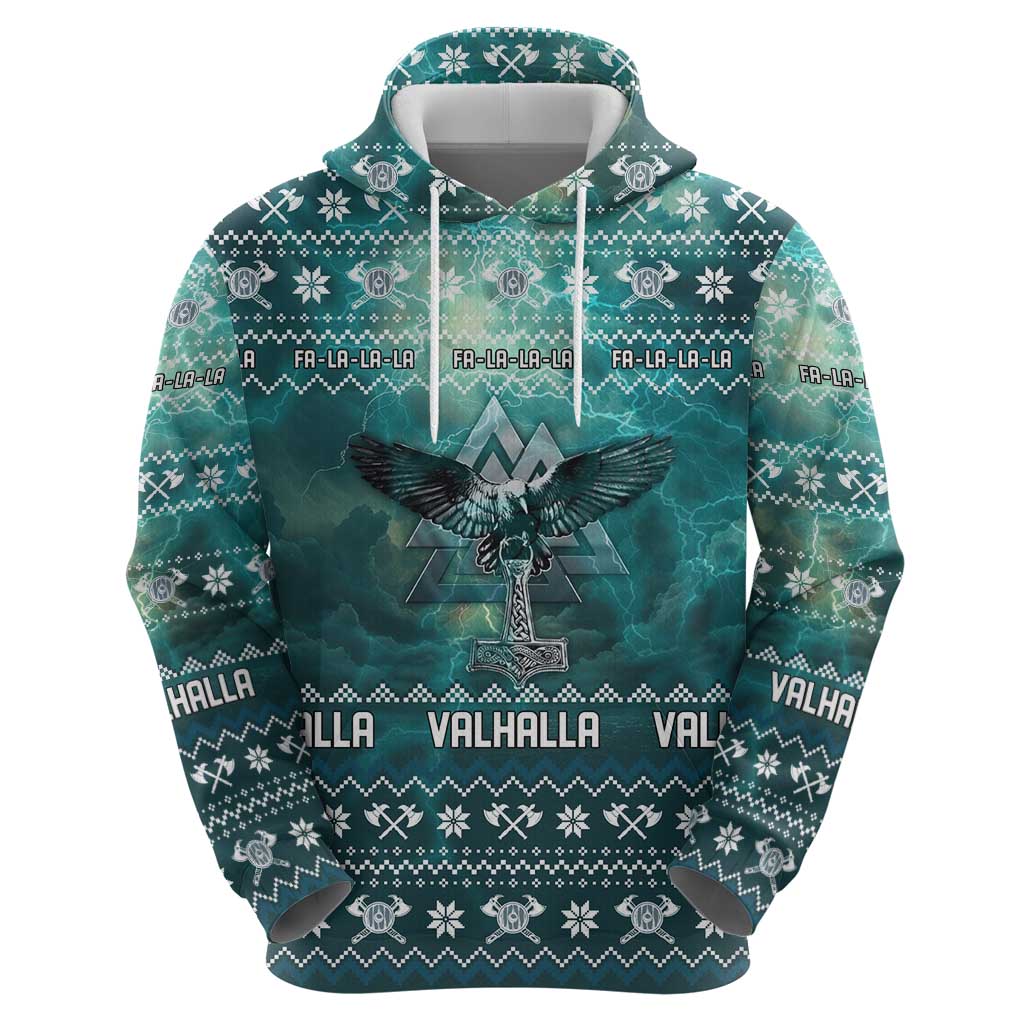 Viking Valhalla Christmas Hoodie with Norse Symbols Raven and Fa La La La Design - Wonder Print Shop