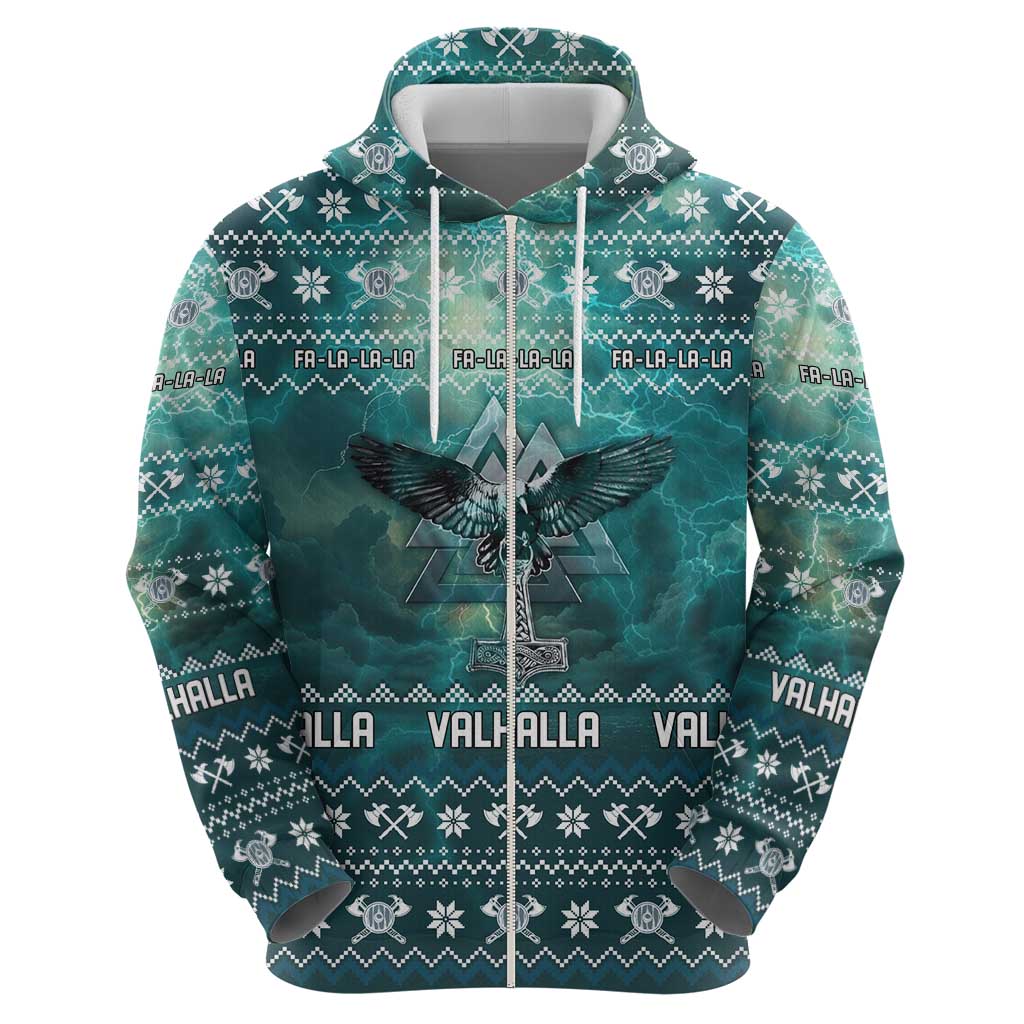 Viking Valhalla Christmas Hoodie with Norse Symbols Raven and Fa La La La Design - Wonder Print Shop
