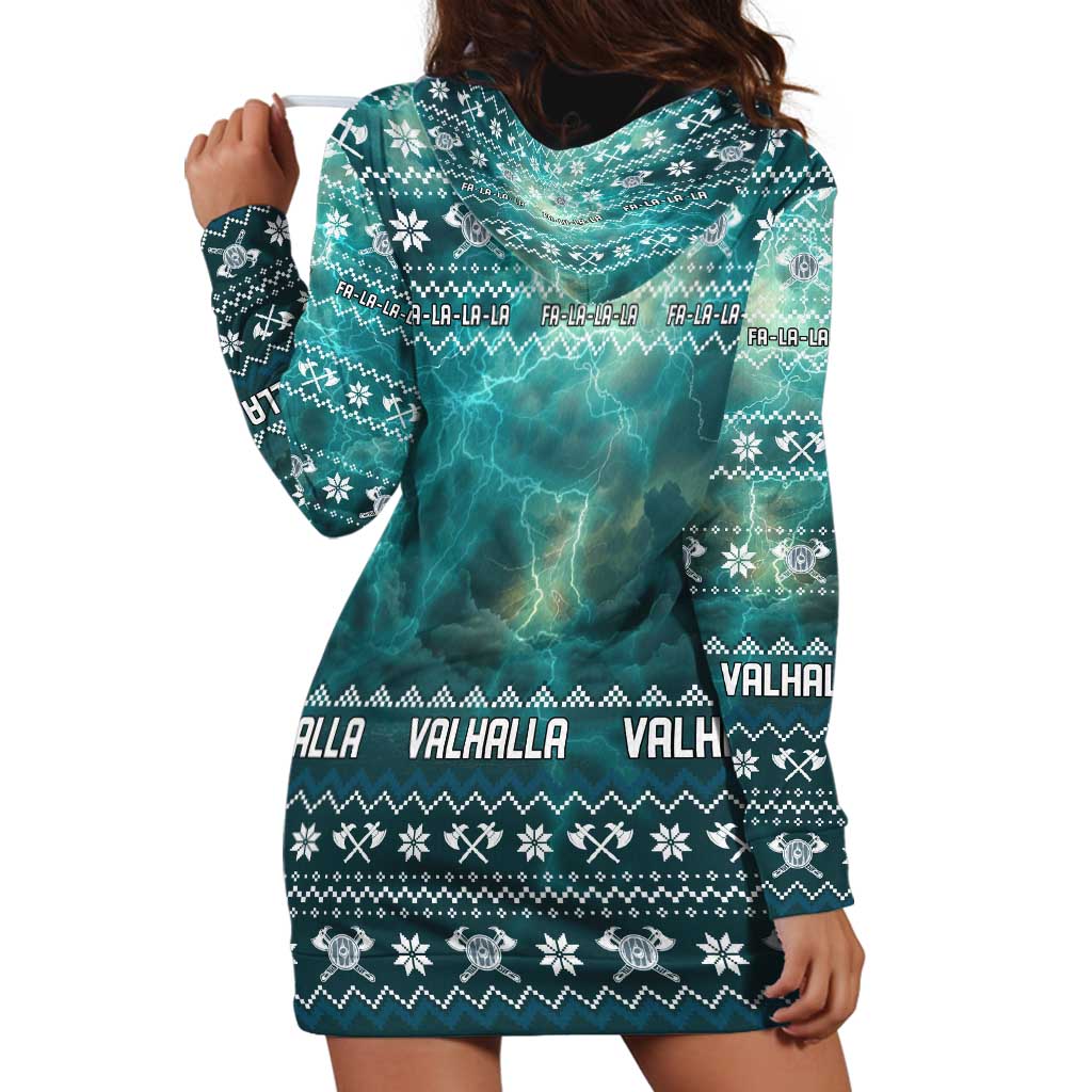 Viking Valhalla Christmas Hoodie Dress with Norse Symbols Raven and Fa La La La Design - Wonder Print Shop