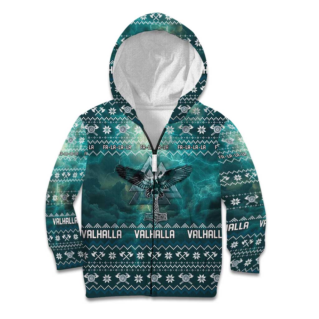 Viking Valhalla Christmas Kid Hoodie with Norse Symbols Raven and Fa La La La Design - Wonder Print Shop