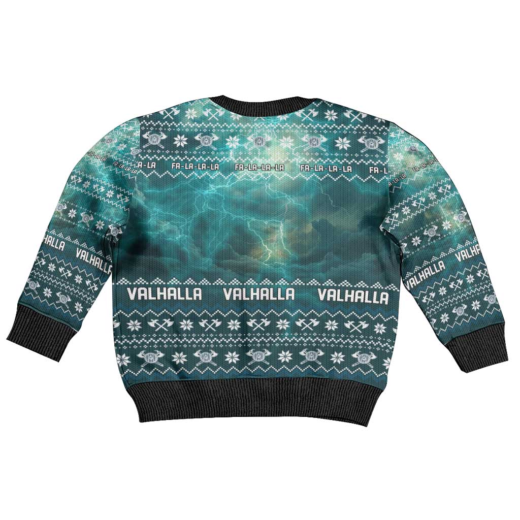 Viking Valhalla Christmas Kid Ugly Christmas Sweater with Norse Symbols Raven and Fa La La La Design - Wonder Print Shop