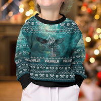 Viking Valhalla Christmas Kid Ugly Christmas Sweater with Norse Symbols Raven and Fa La La La Design - Wonder Print Shop