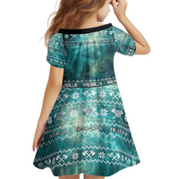 Viking Valhalla Christmas Kid Short Sleeve Dress with Norse Symbols Raven and Fa La La La Design - Wonder Print Shop