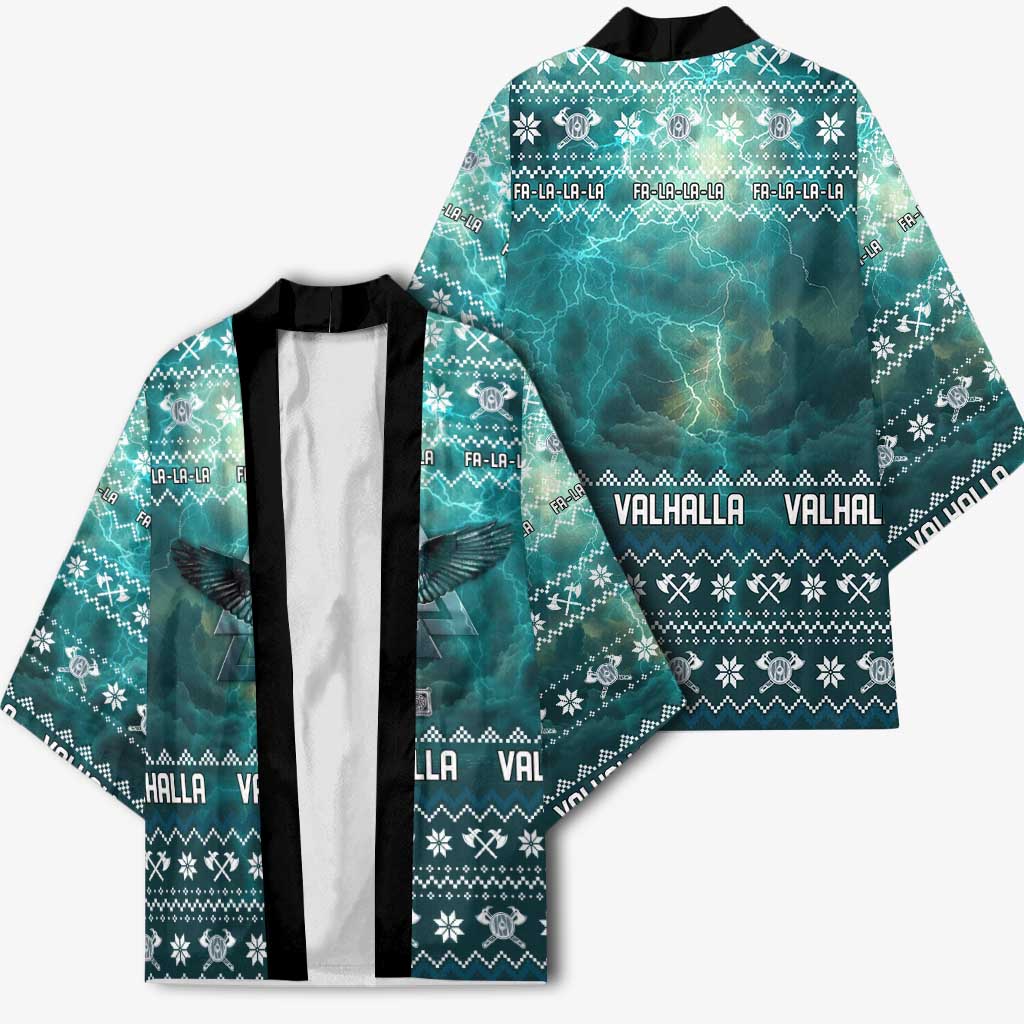 Viking Valhalla Christmas Kimono with Norse Symbols Raven and Fa La La La Design - Wonder Print Shop