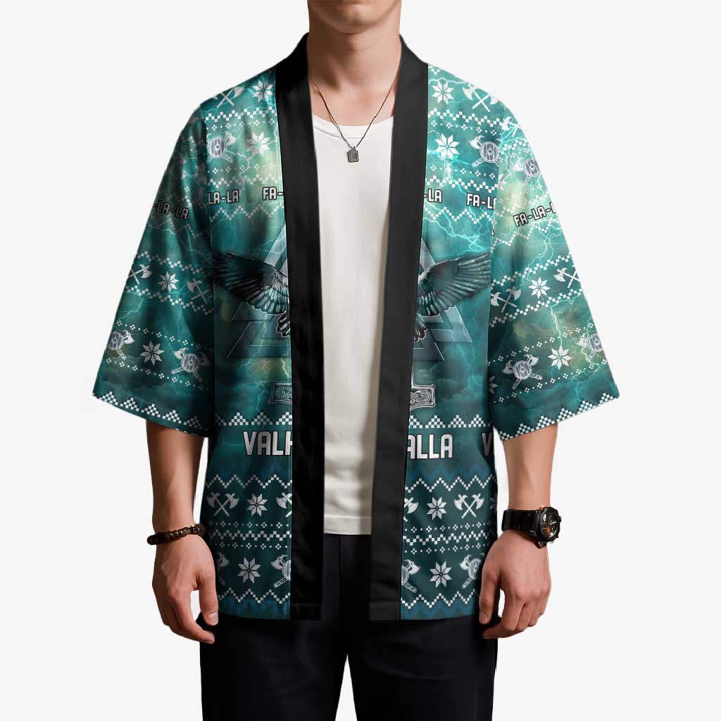 Viking Valhalla Christmas Kimono with Norse Symbols Raven and Fa La La La Design - Wonder Print Shop