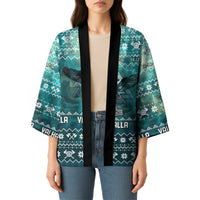 Viking Valhalla Christmas Kimono with Norse Symbols Raven and Fa La La La Design - Wonder Print Shop