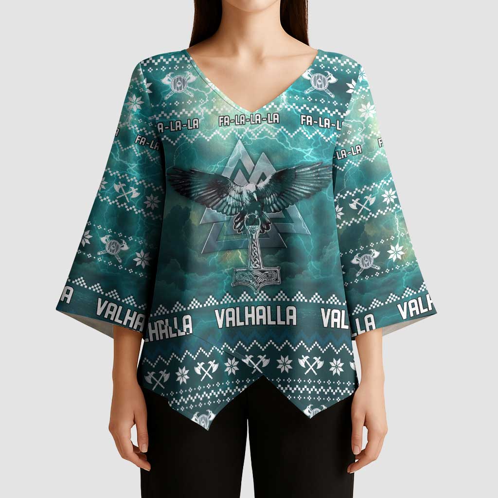 Viking Valhalla Christmas Kimono Sleeve Blouse with Norse Symbols Raven and Fa La La La Design - Wonder Print Shop