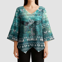 Viking Valhalla Christmas Kimono Sleeve Blouse with Norse Symbols Raven and Fa La La La Design - Wonder Print Shop