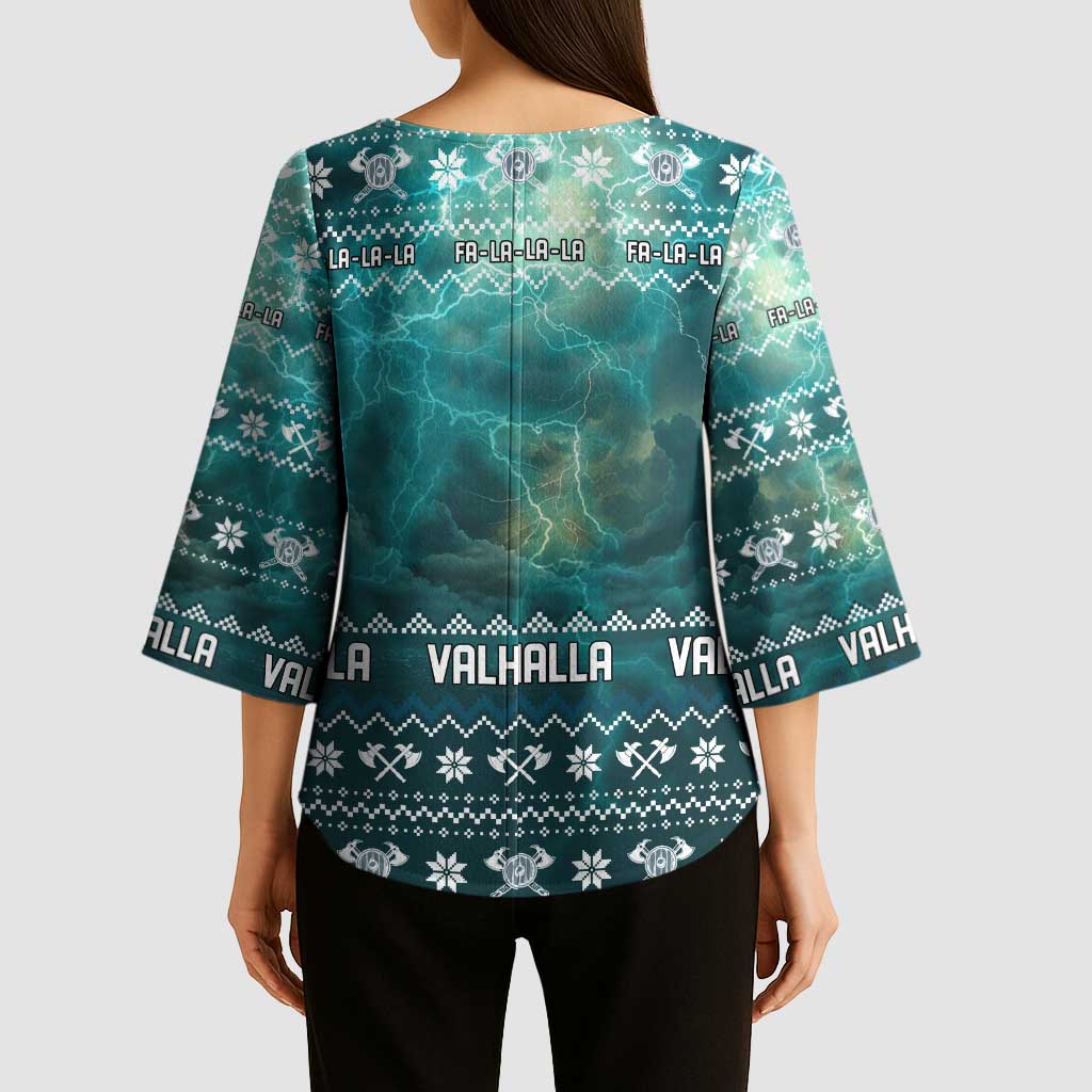 Viking Valhalla Christmas Kimono Sleeve Blouse with Norse Symbols Raven and Fa La La La Design - Wonder Print Shop