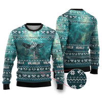 Viking Valhalla Christmas Ugly Christmas Sweater with Norse Symbols Raven and Fa La La La Design - Wonder Print Shop