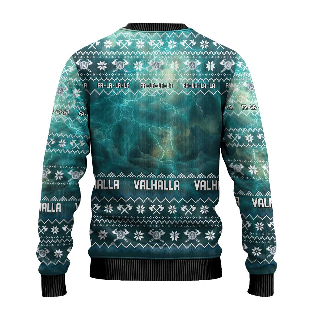 Viking Valhalla Christmas Ugly Christmas Sweater with Norse Symbols Raven and Fa La La La Design - Wonder Print Shop