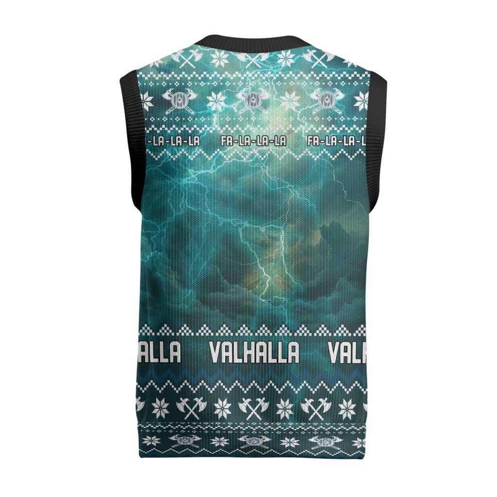 Viking Valhalla Christmas Knitted V-Neck Vest with Norse Symbols Raven and Fa La La La Design - Wonder Print Shop