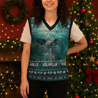 Viking Valhalla Christmas Knitted V-Neck Vest with Norse Symbols Raven and Fa La La La Design - Wonder Print Shop