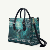 Viking Valhalla Christmas Leather Bag with Norse Symbols Raven and Fa La La La Design - Wonder Print Shop