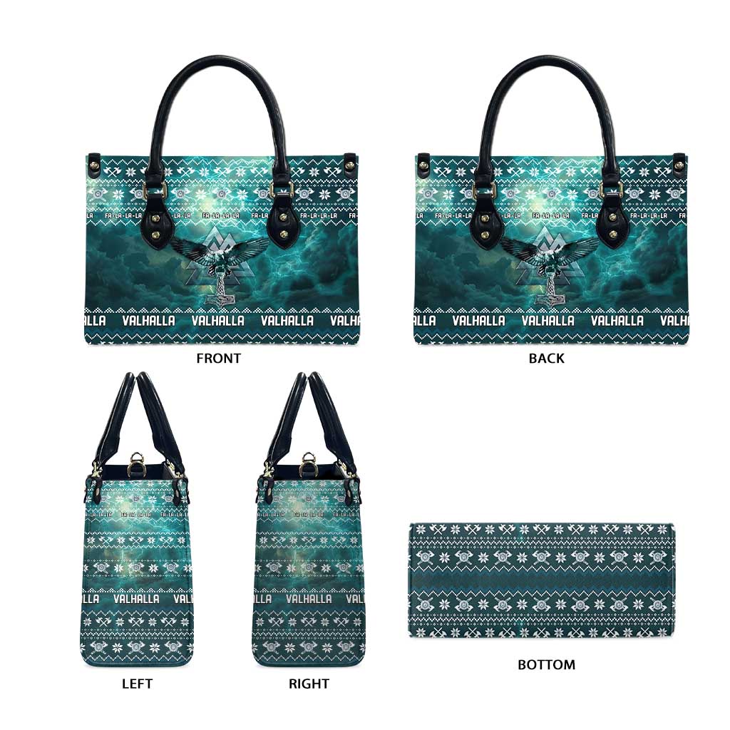 Viking Valhalla Christmas Leather Bag with Norse Symbols Raven and Fa La La La Design - Wonder Print Shop