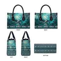 Viking Valhalla Christmas Leather Bag with Norse Symbols Raven and Fa La La La Design - Wonder Print Shop