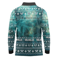 Viking Valhalla Christmas Long Sleeve Polo Shirt with Norse Symbols Raven and Fa La La La Design - Wonder Print Shop