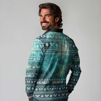 Viking Valhalla Christmas Long Sleeve Polo Shirt with Norse Symbols Raven and Fa La La La Design - Wonder Print Shop