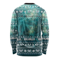 Viking Valhalla Christmas Long Sleeve Shirt with Norse Symbols Raven and Fa La La La Design - Wonder Print Shop
